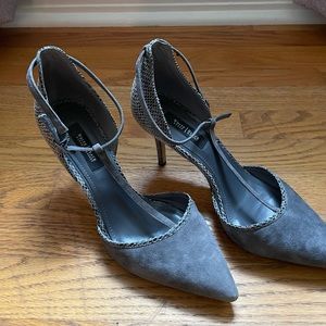 White House Black Market Gray Suede T-Strap Heel